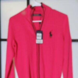 Lauren Ladies pink knit zip sweater